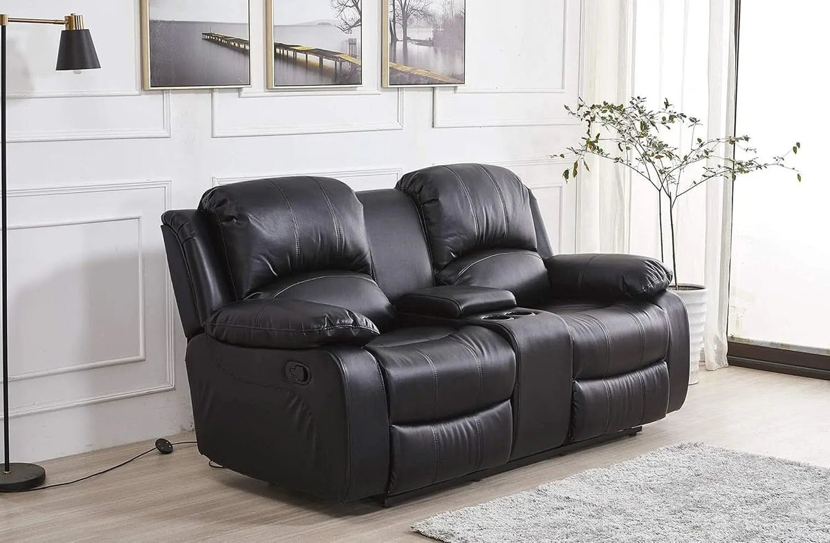 Bonded Leather Reclining Glider Sofa Set Black 3 Piece from PriceLows™