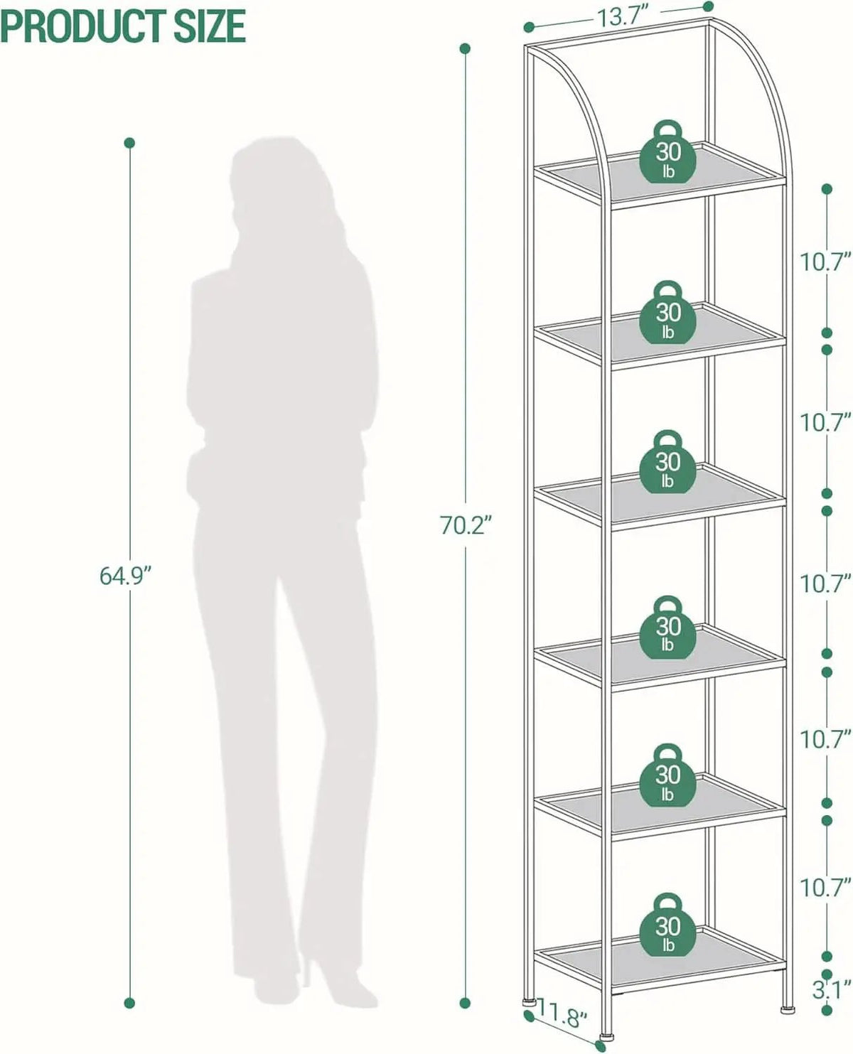 Bookcase Bookshelf 6 Tier Gold Tempered Glass Arched Top from PriceLows™