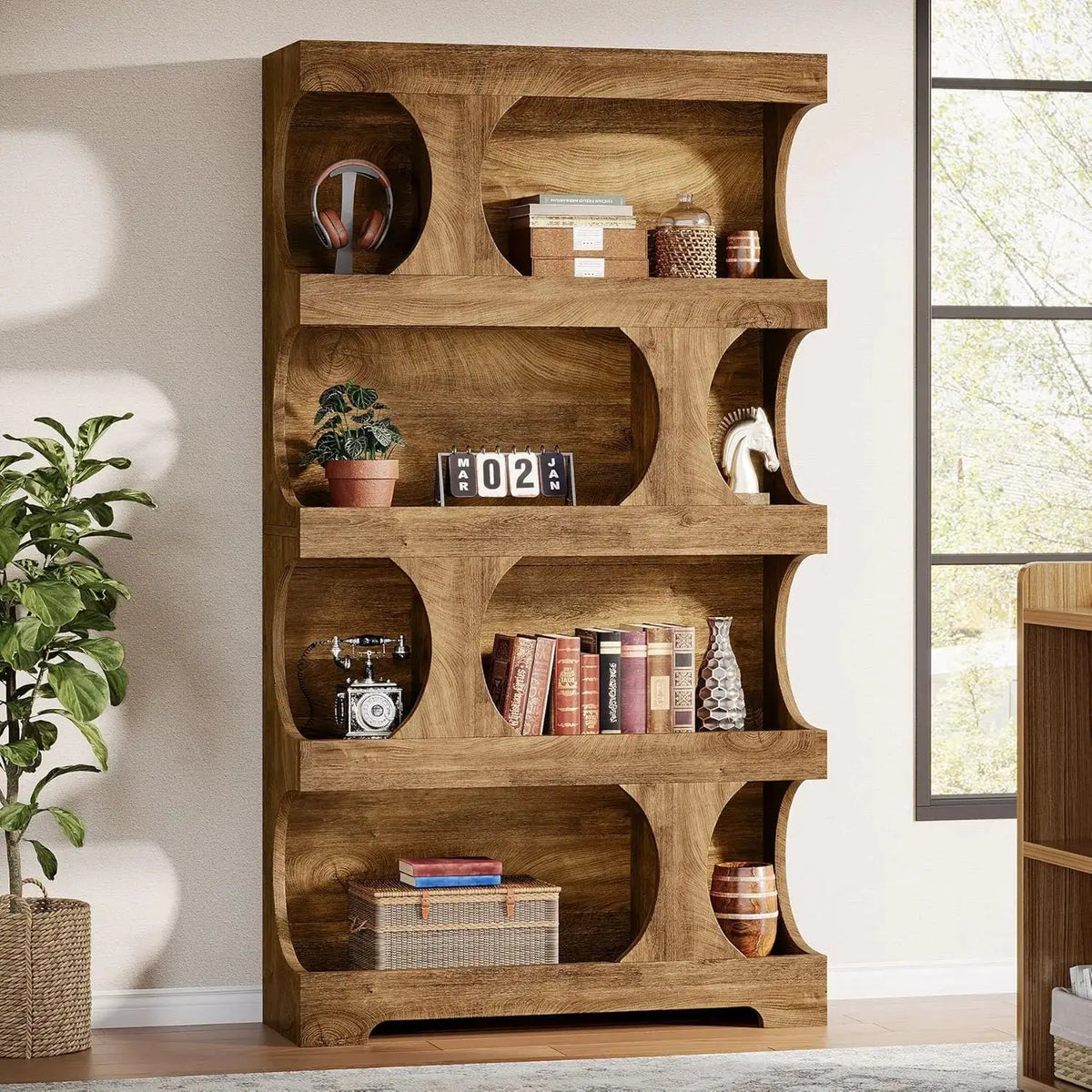 Modern Asymmetrical Bookshelf,Freestanding Display Shelf with Classic Shape,Large Library BookShelf for Living Room, Home Office from PriceLows™