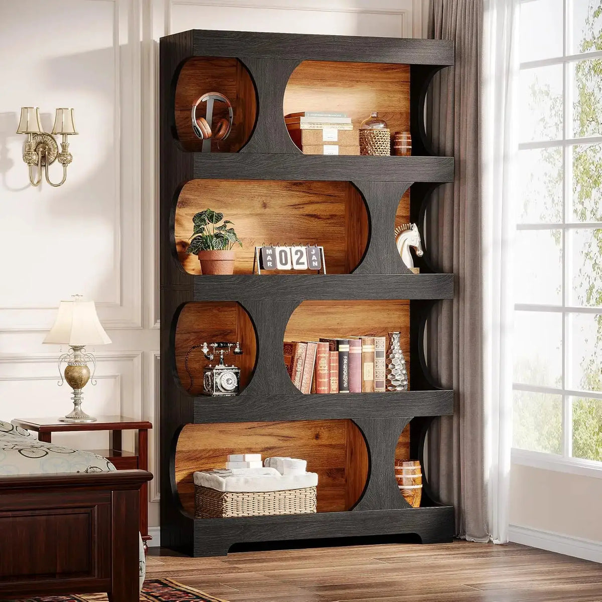 Modern Asymmetrical Bookshelf,Freestanding Display Shelf with Classic Shape,Large Library BookShelf for Living Room, Home Office from PriceLows™
