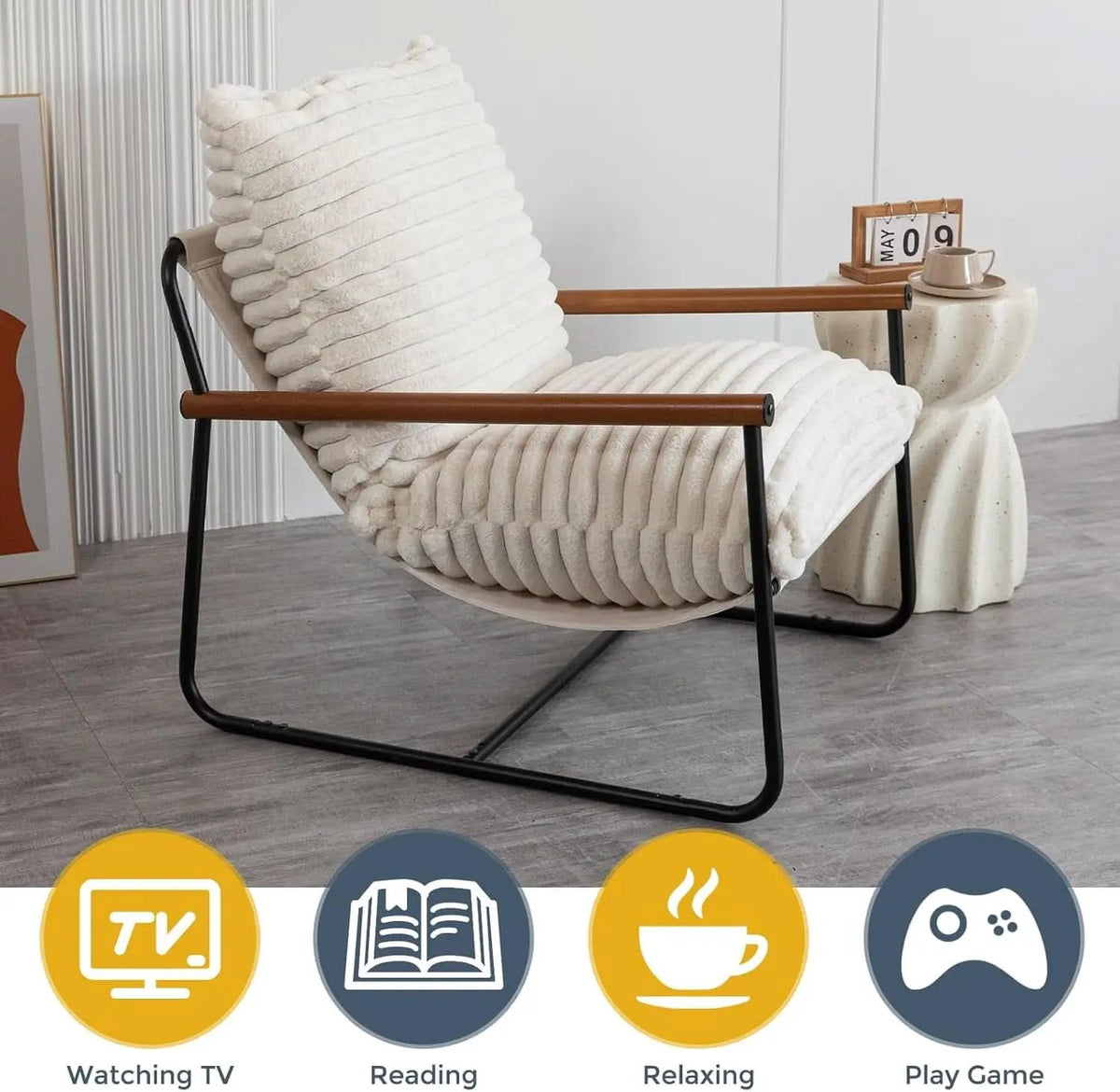 Boucle Sherpa Arm Chair Steel Frame Mid Century Modern from PriceLows™