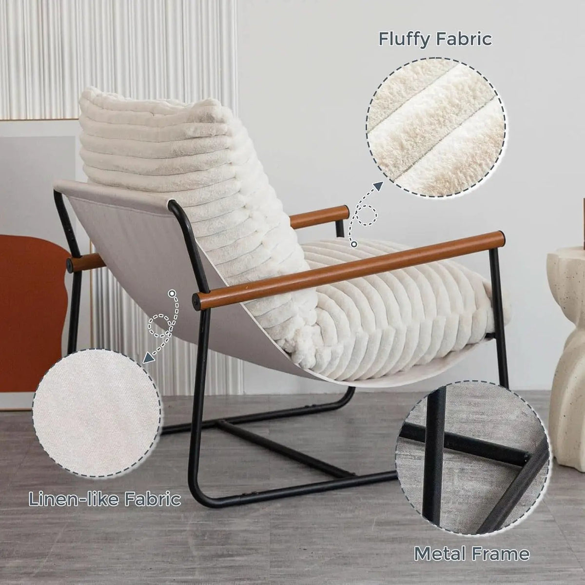 Boucle Sherpa Arm Chair Steel Frame Mid Century Modern from PriceLows™