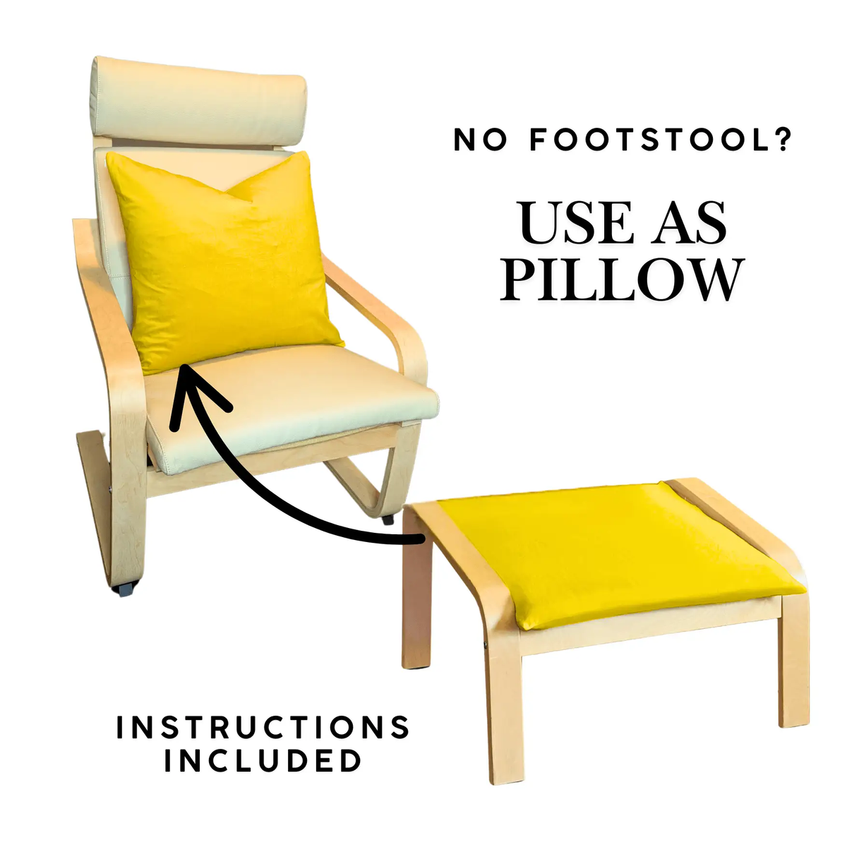 Bright Yellow Velvet Poäng Slipcovers – Compatible with IKEA Poäng Chair & Footstool – Luxurious Polyester Velvet from PriceLows™