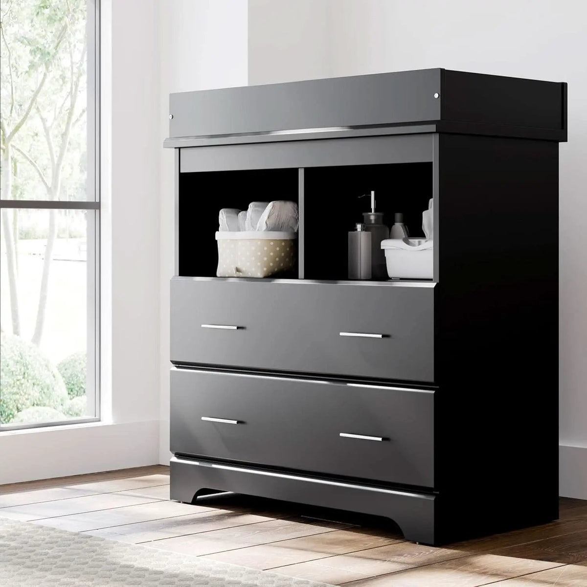 Brookside 2 Drawer Changing Table Dresser Black Topper from PriceLows™