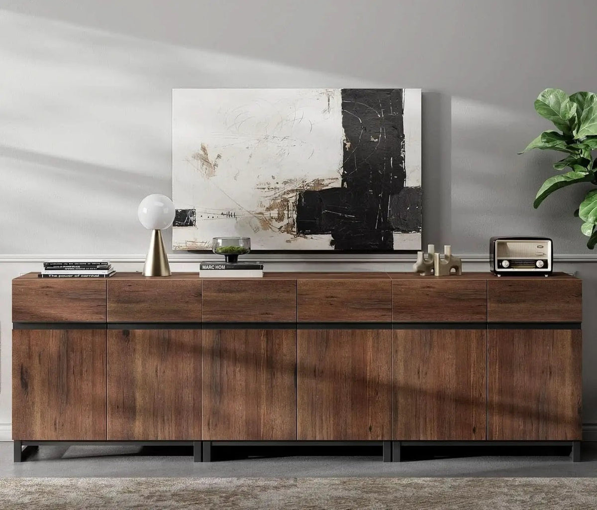Brown 3 In 1 TV Stand For 100 Inch TV Adjustable Shelves Metal Base from PriceLows™