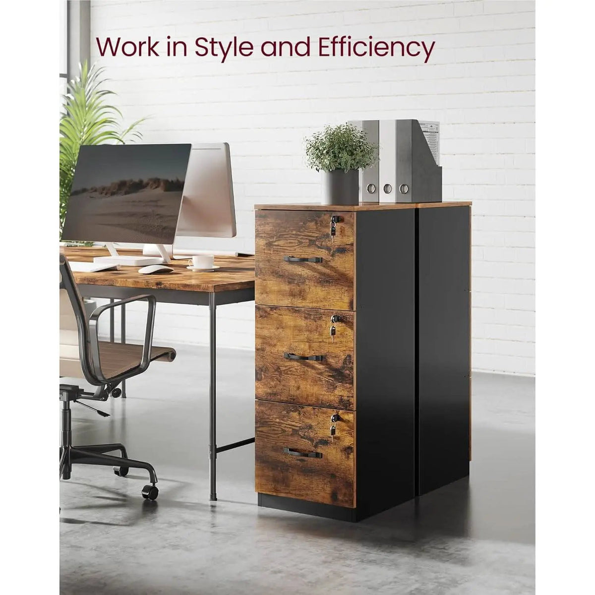 Brown Filing Cabinet With Lock And Printer Stand For Office from PriceLows™
