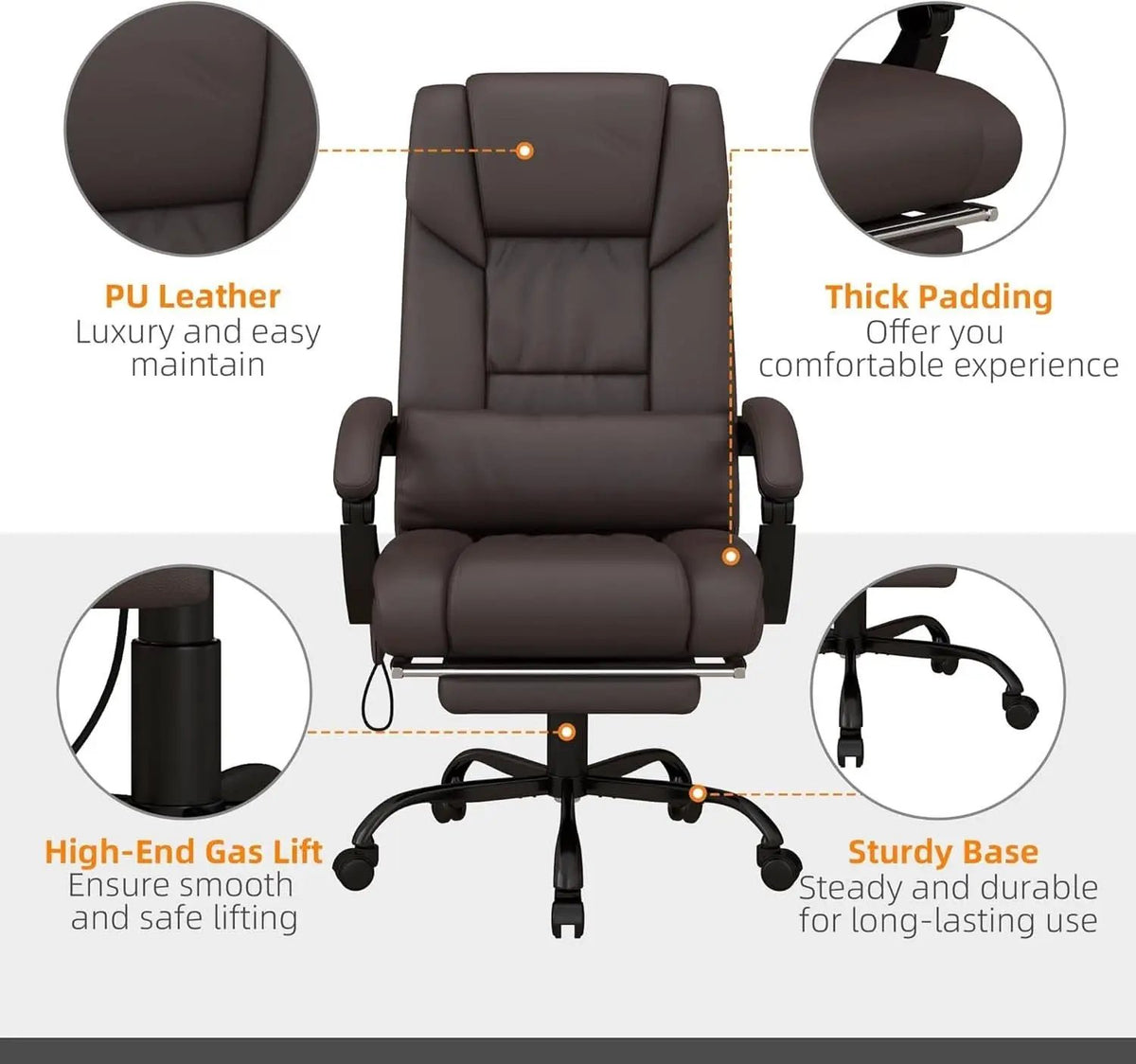 Brown High Back Massage Office Chair With 6 Vibration Points from PriceLows™