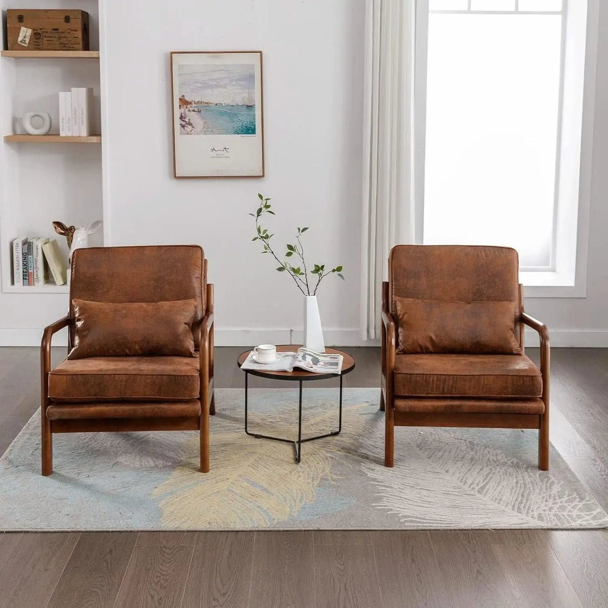 Brown Microfiber Midcentury Modern Accent Chair Set from PriceLows™