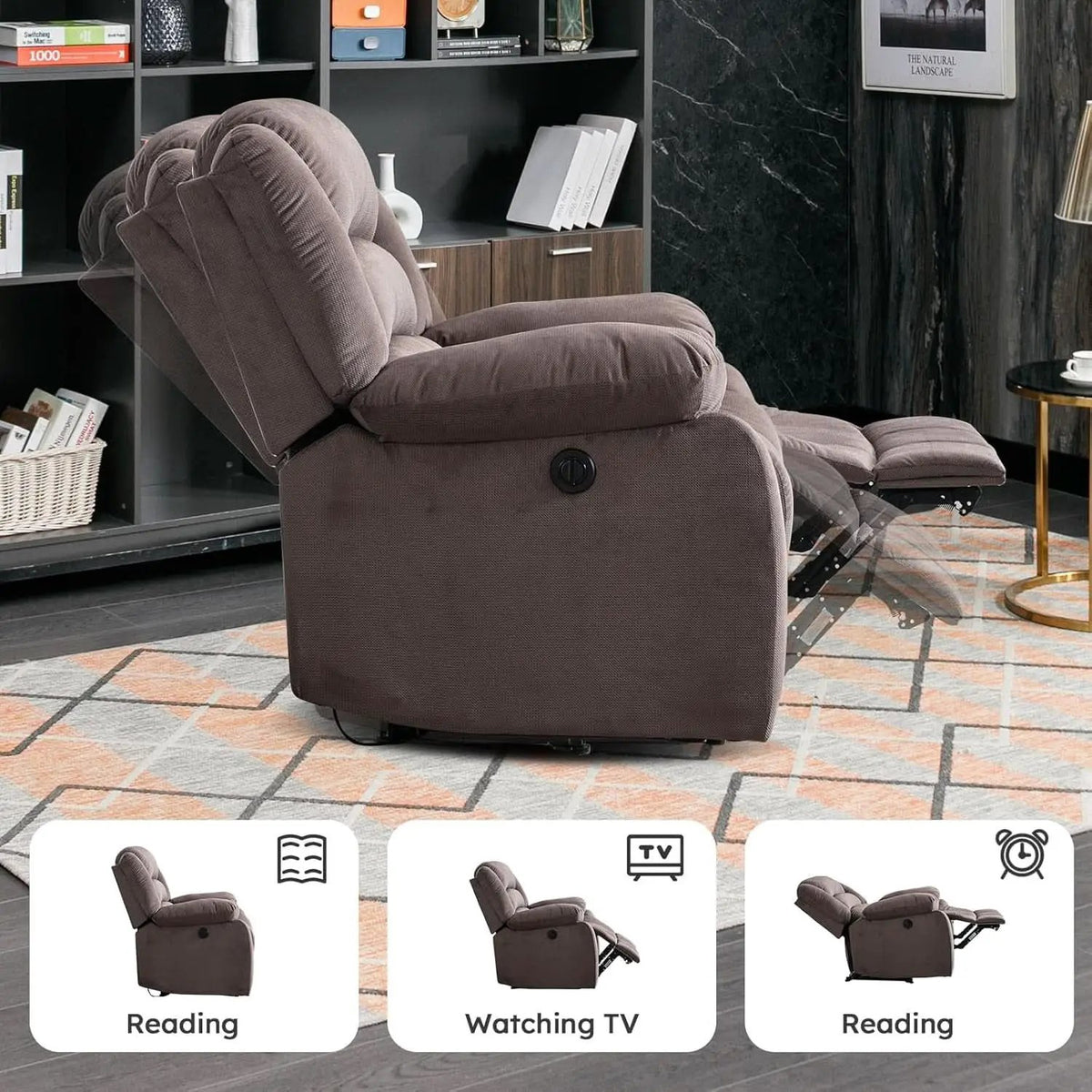 Brown Oversized Electric Recliner Chair With Plush Cushions from PriceLows™