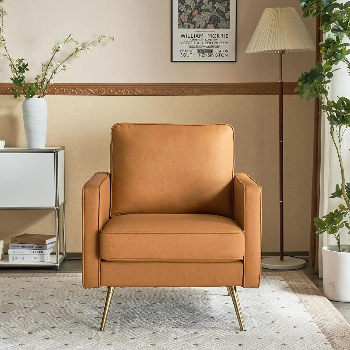 Brown PU Leather Accent Chairs Set Of 2 With Gold Legs from PriceLows™
