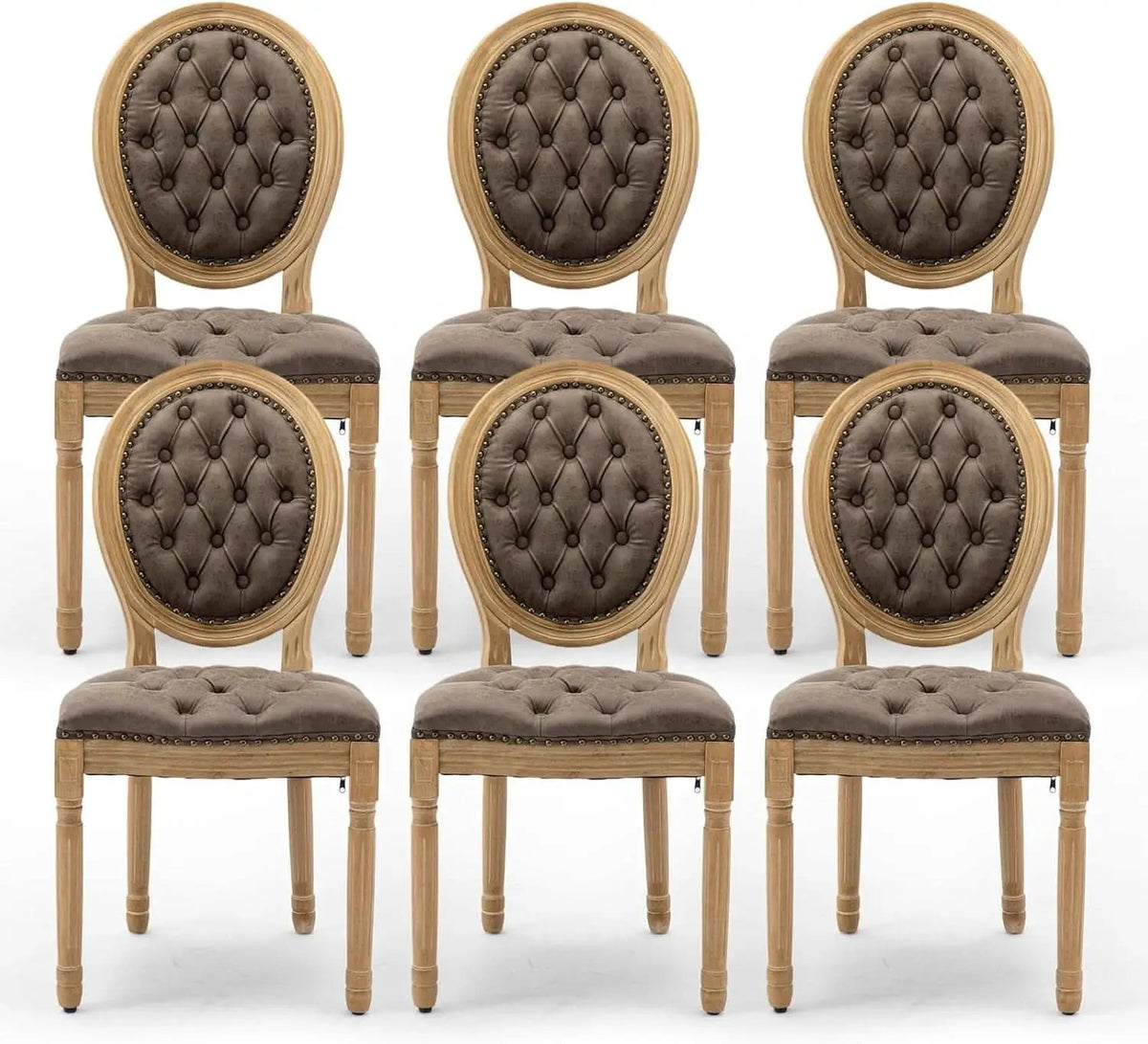 Brown PU Leather Upholstered Dining Chairs Set Of 6 from PriceLows™