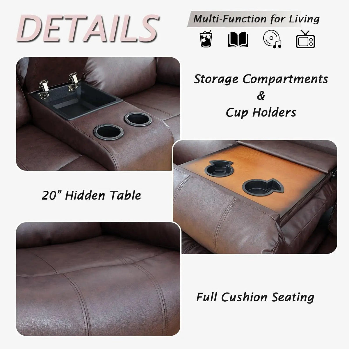 Brown Recliner Sofa With Pull Down Table Two Piece Set from PriceLows™