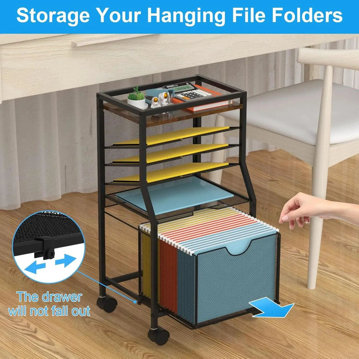 Brown Wood 6 Tier Rolling File Cart With Lockable Wheels from PriceLows™