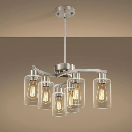 Brushed Nickel 6 Light Farmhouse Chandelier Pendant from PriceLows™
