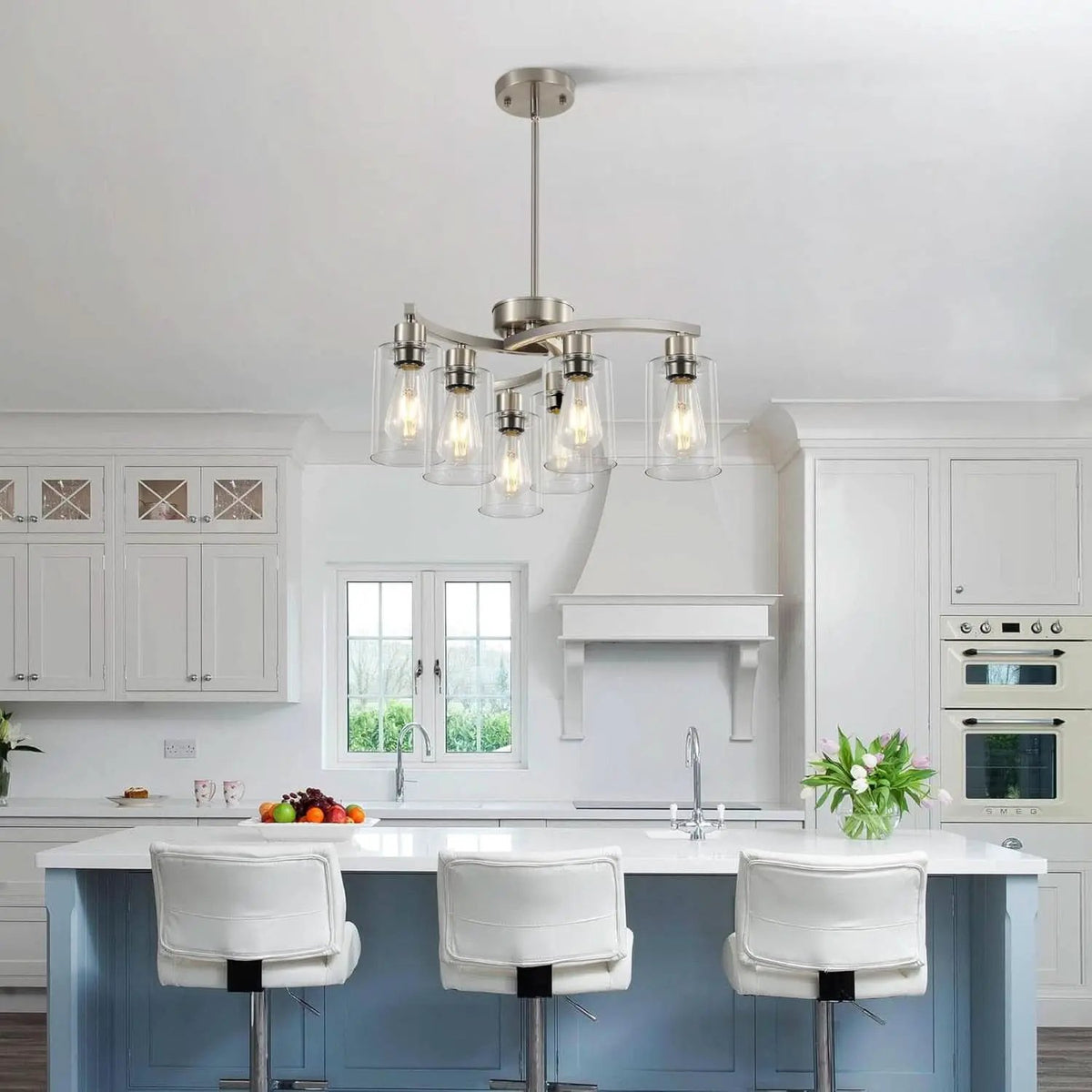Brushed Nickel 6 Light Farmhouse Chandelier Pendant from PriceLows™