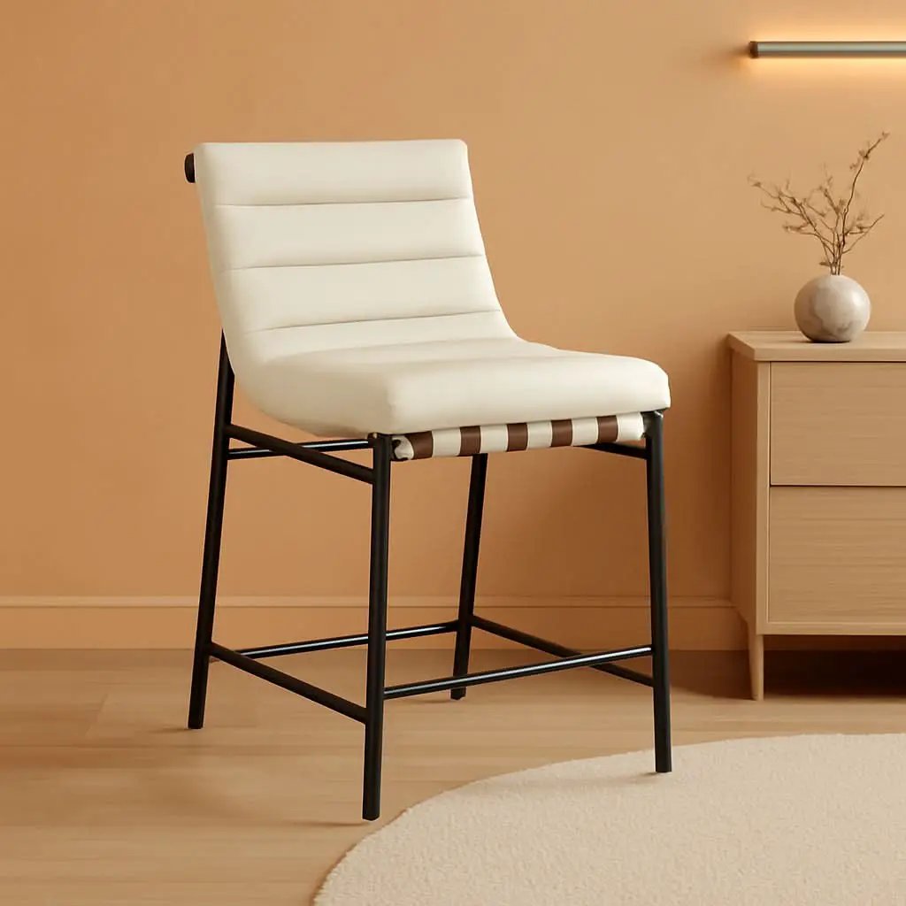 Burke 813Cream Contemporary Counter Stool Cream Matte Black Frame