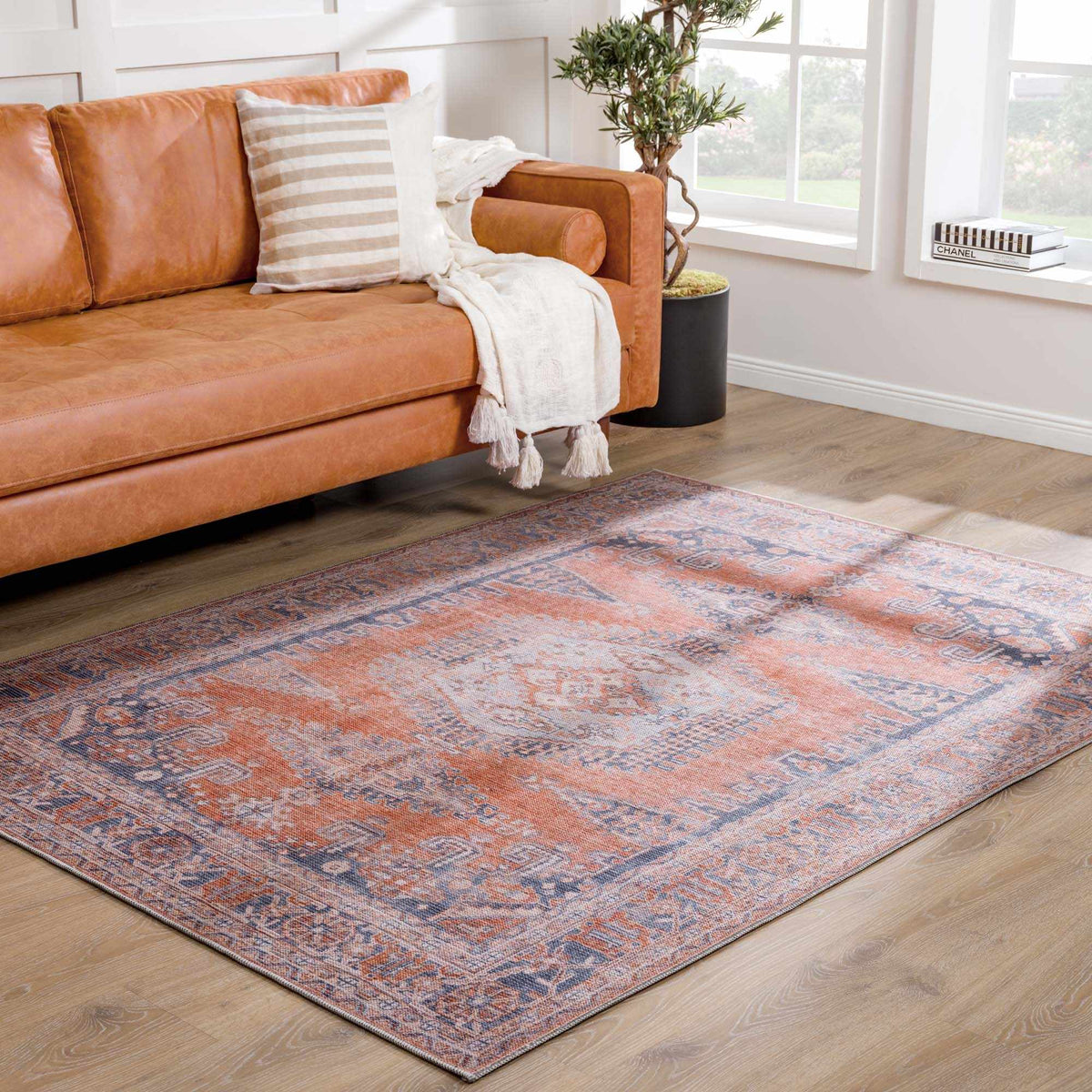 Burnt Orange Taber Medallion Washable Area Rug from PriceLows™