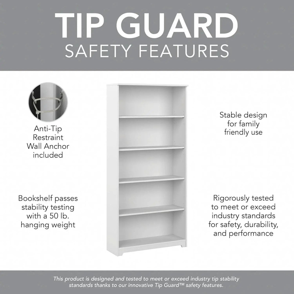Bush Cabot White Tall Five Shelf Bookcase Unit With Adjustable Shelves from PriceLows™