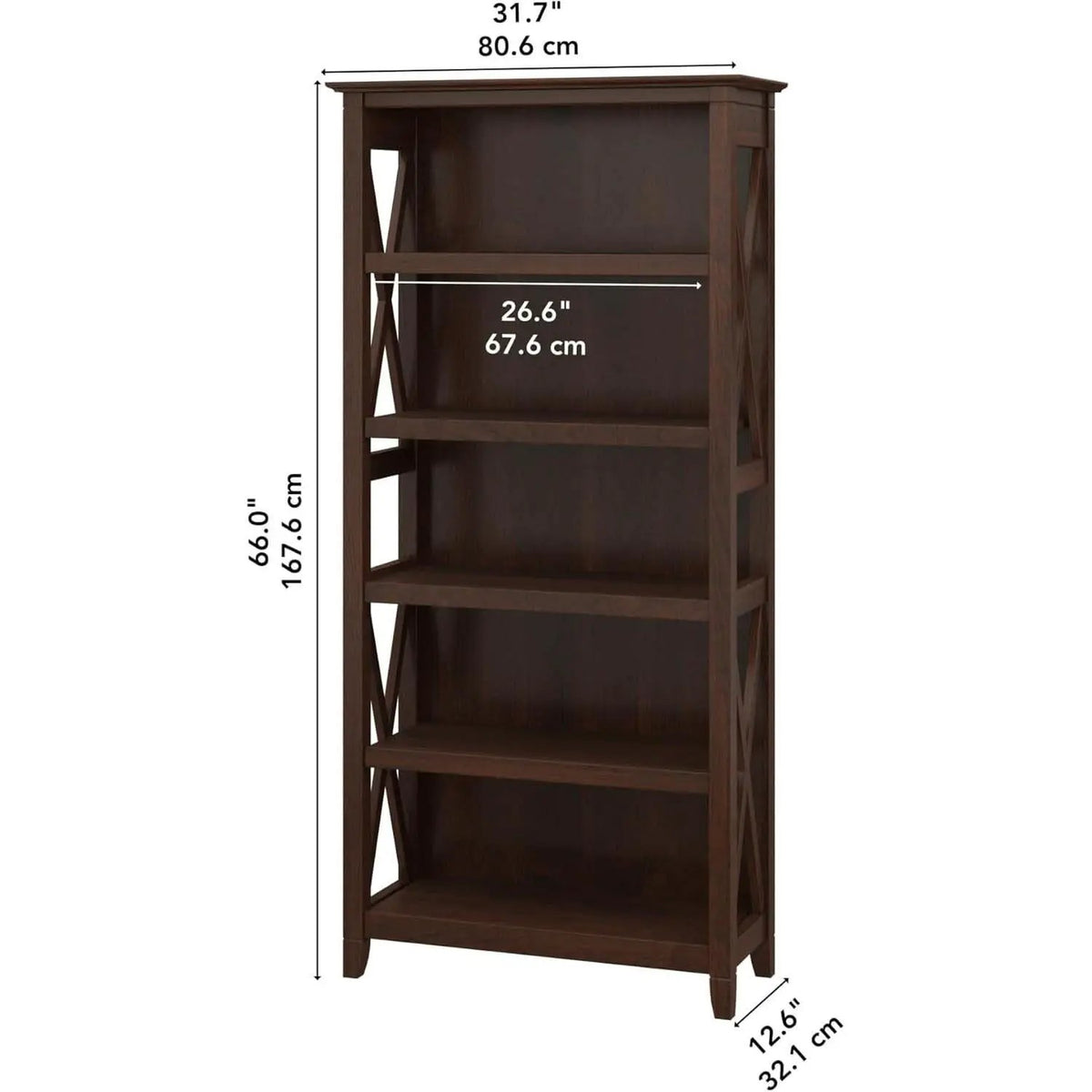 Bush Furniture Tall 5 Shelf Bookcase Bing Cherry Finish from PriceLows™