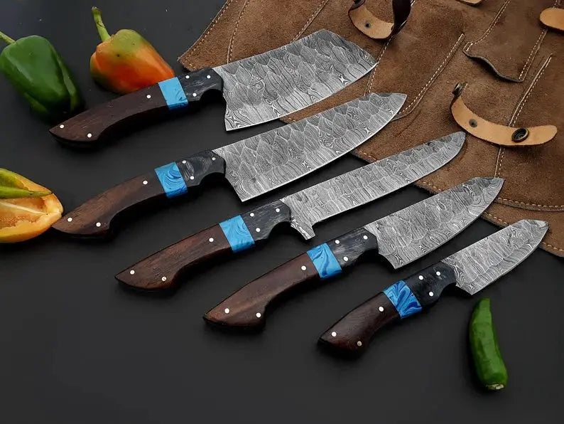 Best Chef Knives Sets – 13" Handmade Damascus Steel Kitchen Knife with Wenge Resin Handle & Leather Sheath from PriceLows™
