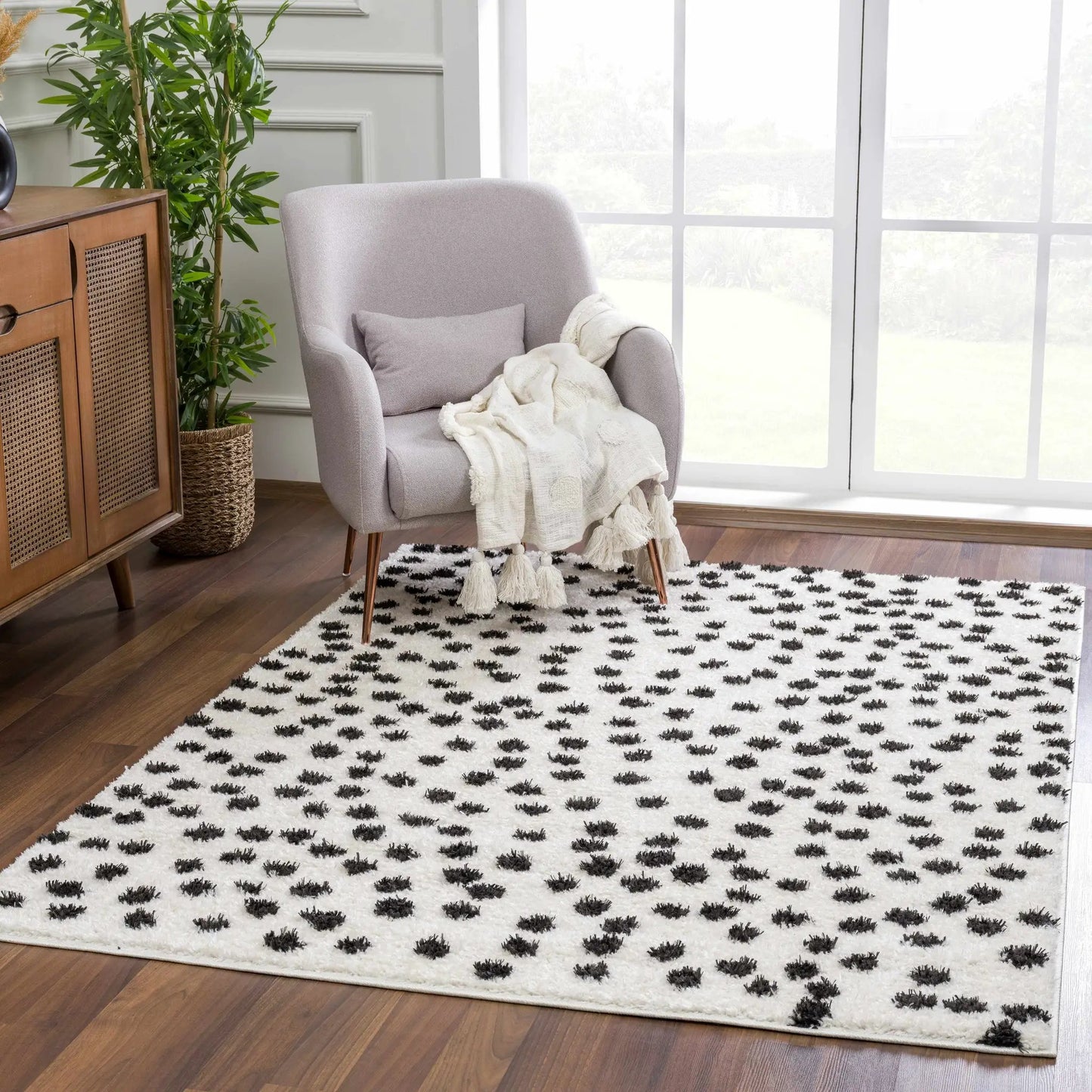Cansu Black & White Dotted Area Rug from PriceLows™