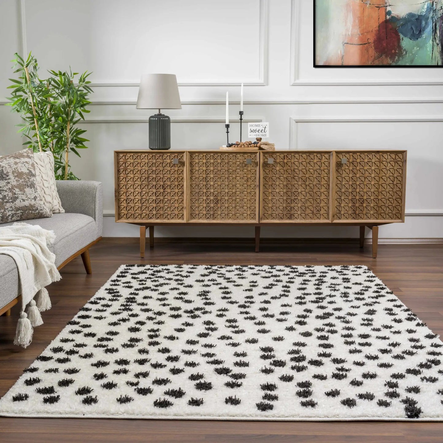 Cansu Black & White Dotted Area Rug from PriceLows™