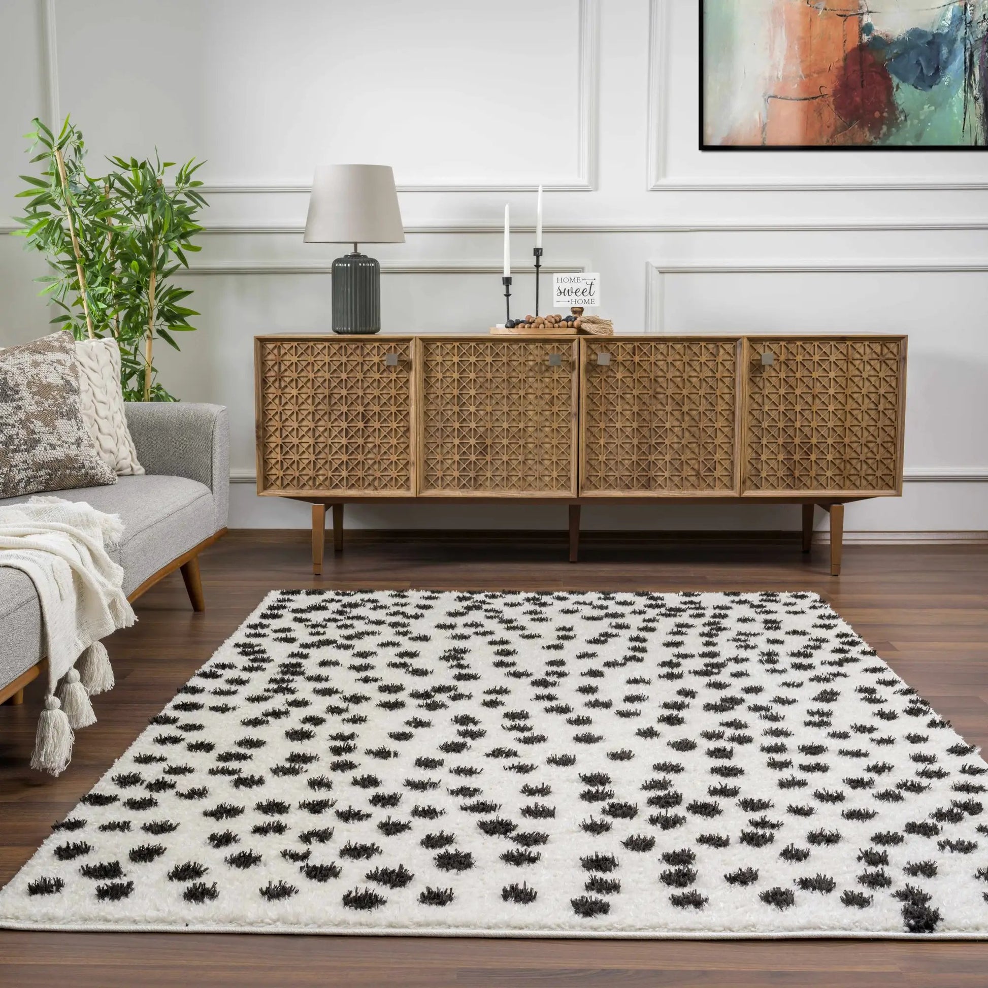 Cansu Black & White Dotted Area Rug from PriceLows™