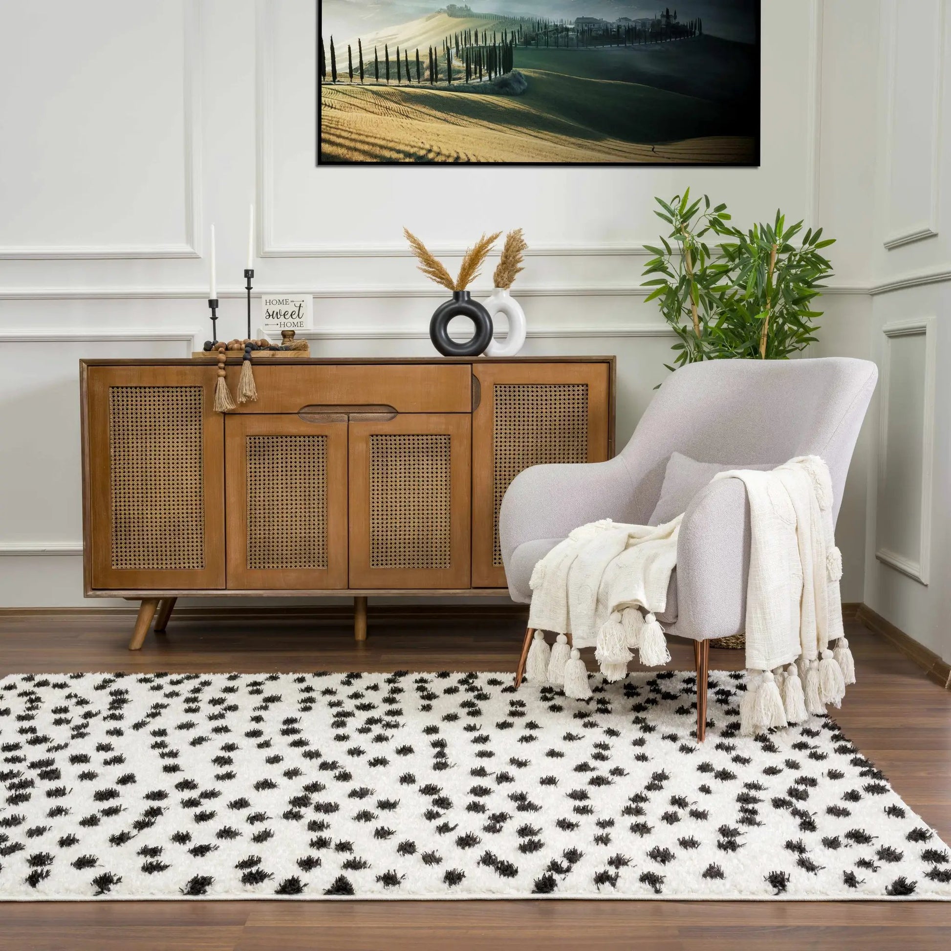Cansu Black & White Dotted Area Rug from PriceLows™
