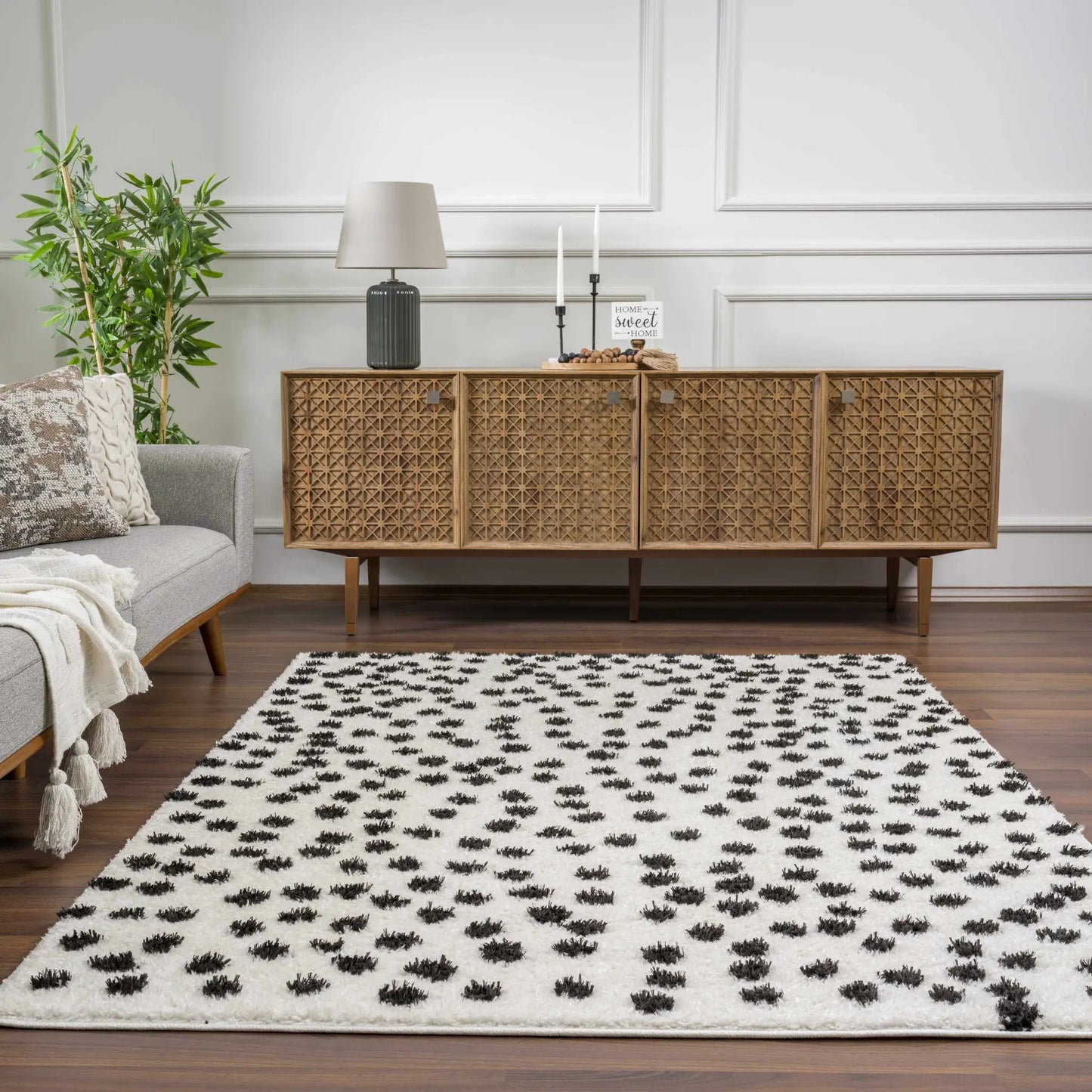Cansu Black & White Dotted Area Rug from PriceLows™