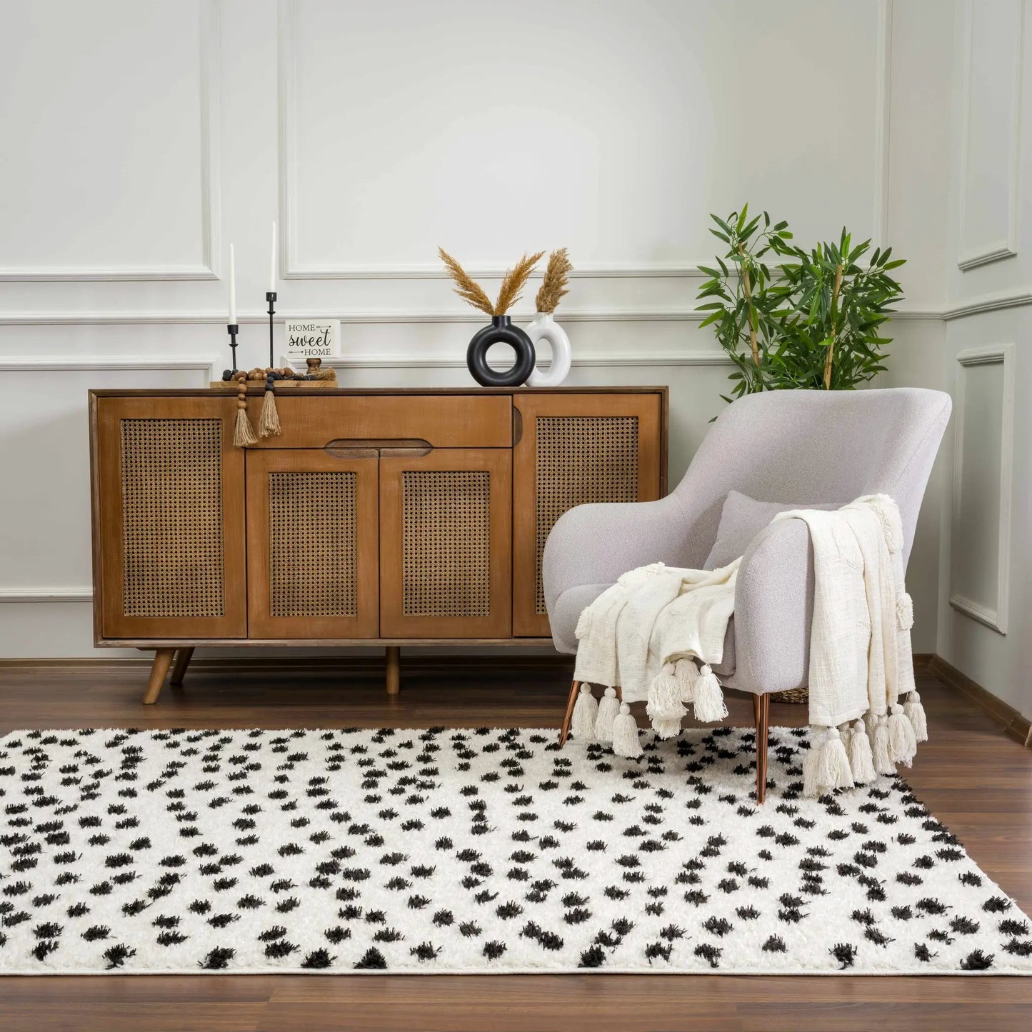 Cansu Black & White Dotted Area Rug from PriceLows™