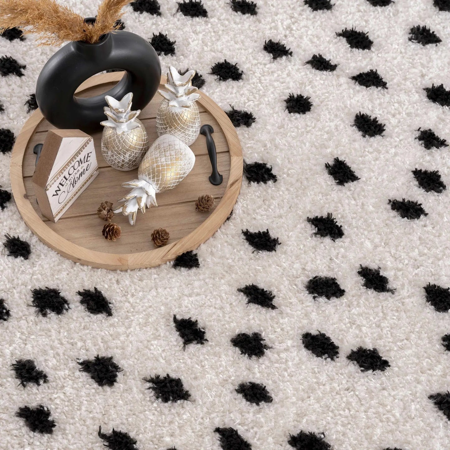 Cansu Black & White Dotted Area Rug from PriceLows™