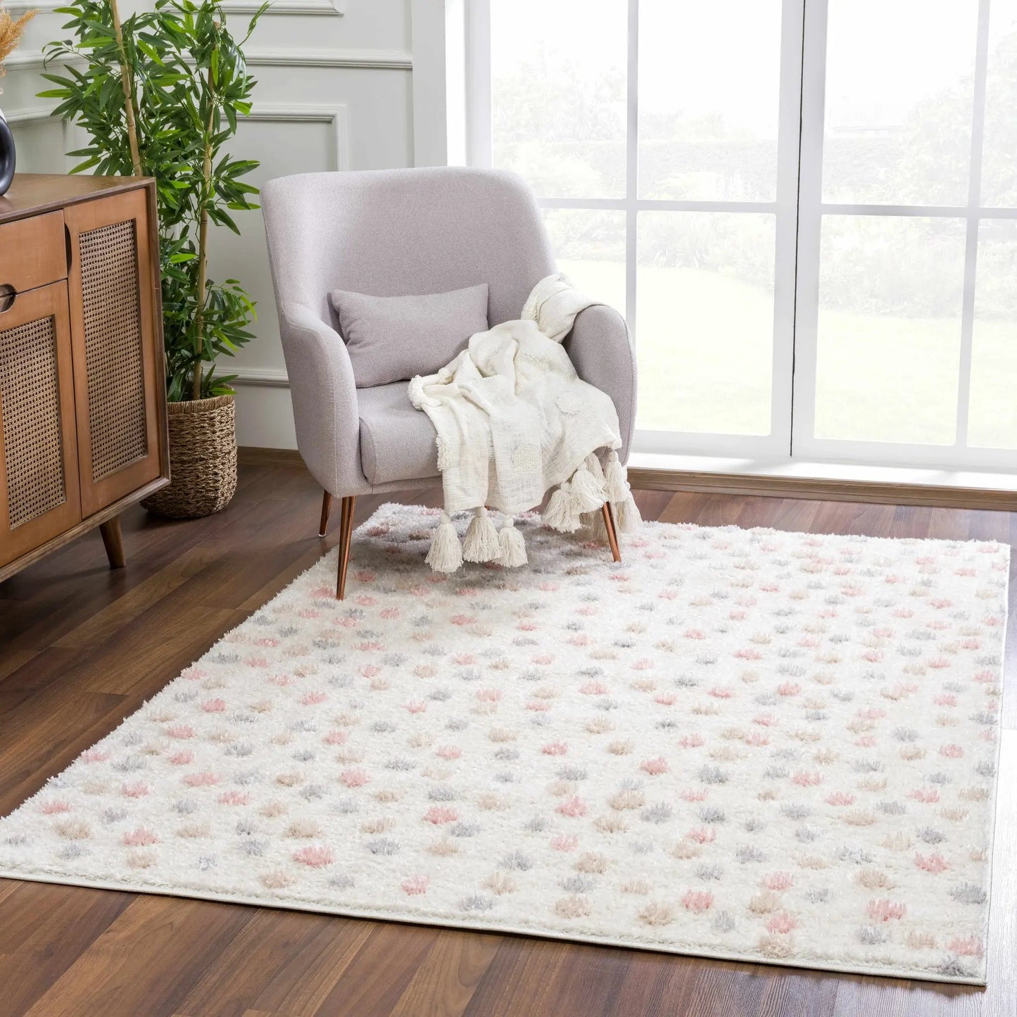 Cansu Pink & Cream Dotted Area Rug from PriceLows™