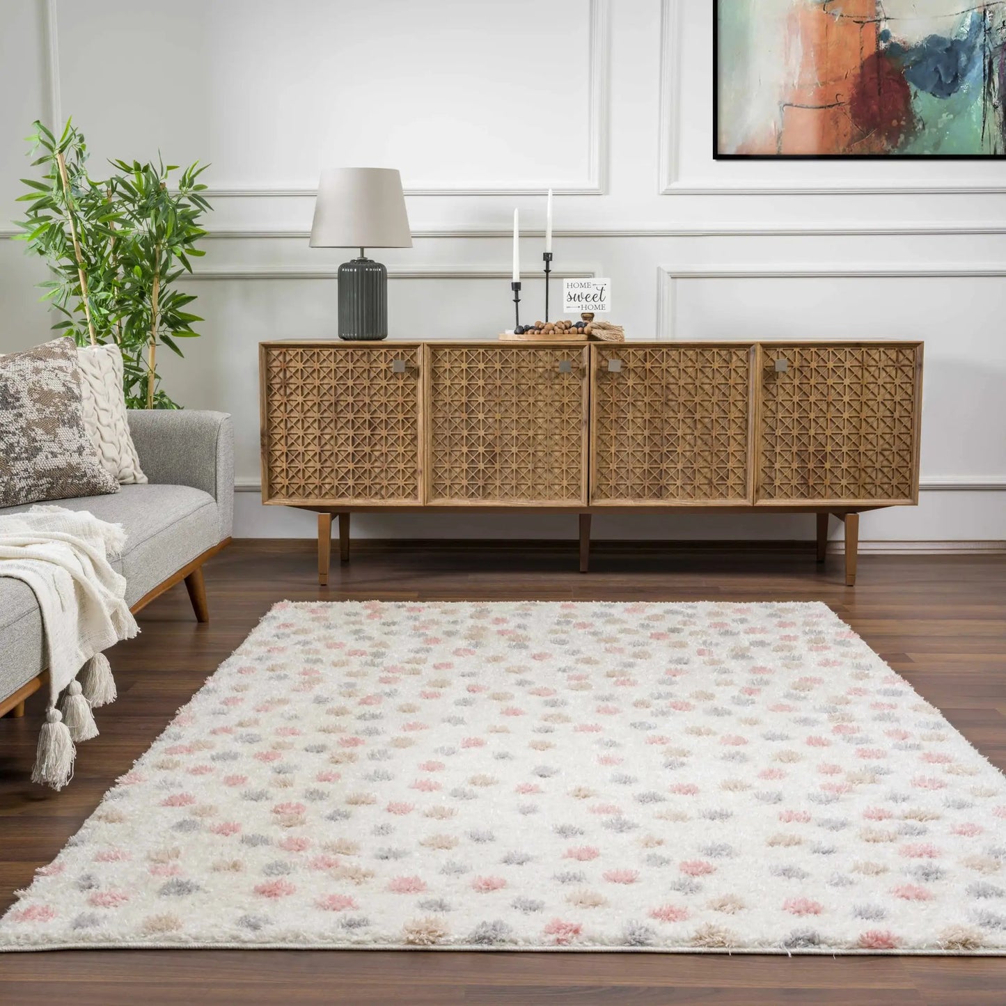 Cansu Pink & Cream Dotted Area Rug from PriceLows™