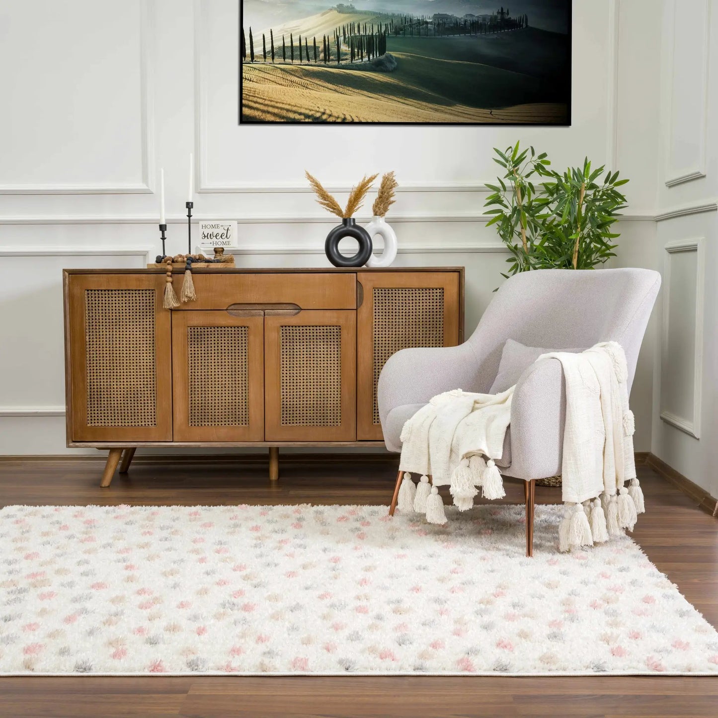 Cansu Pink & Cream Dotted Area Rug from PriceLows™