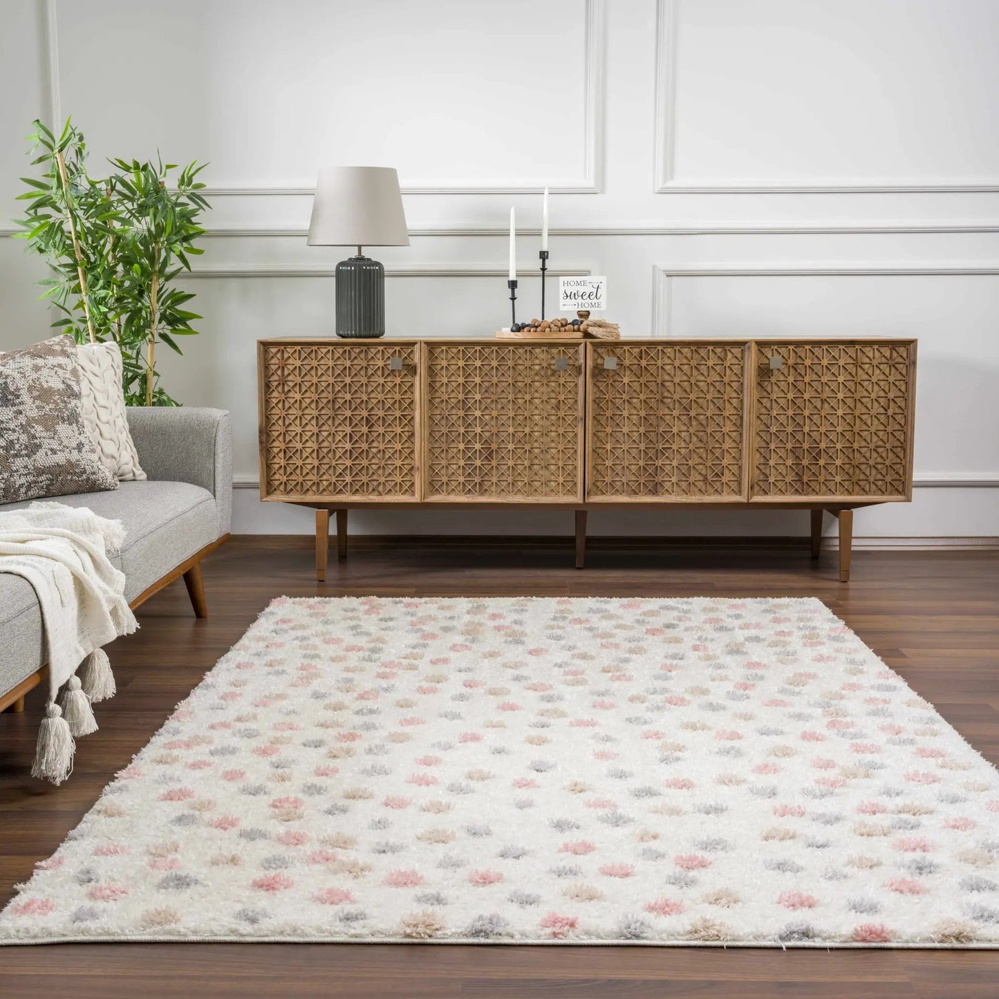Cansu Pink & Cream Dotted Area Rug from PriceLows™