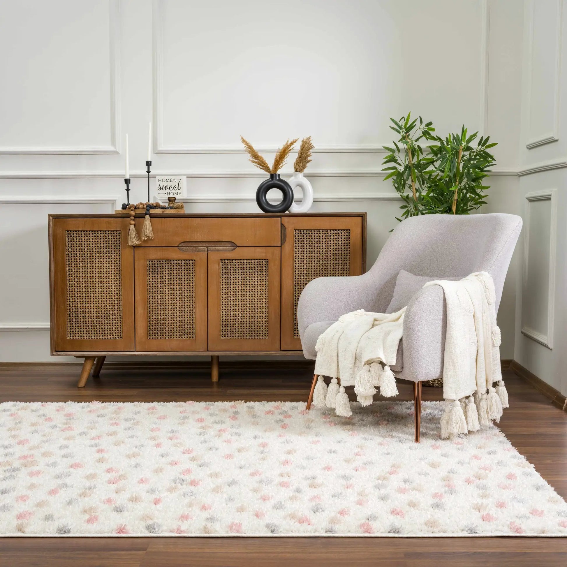 Cansu Pink & Cream Dotted Area Rug from PriceLows™