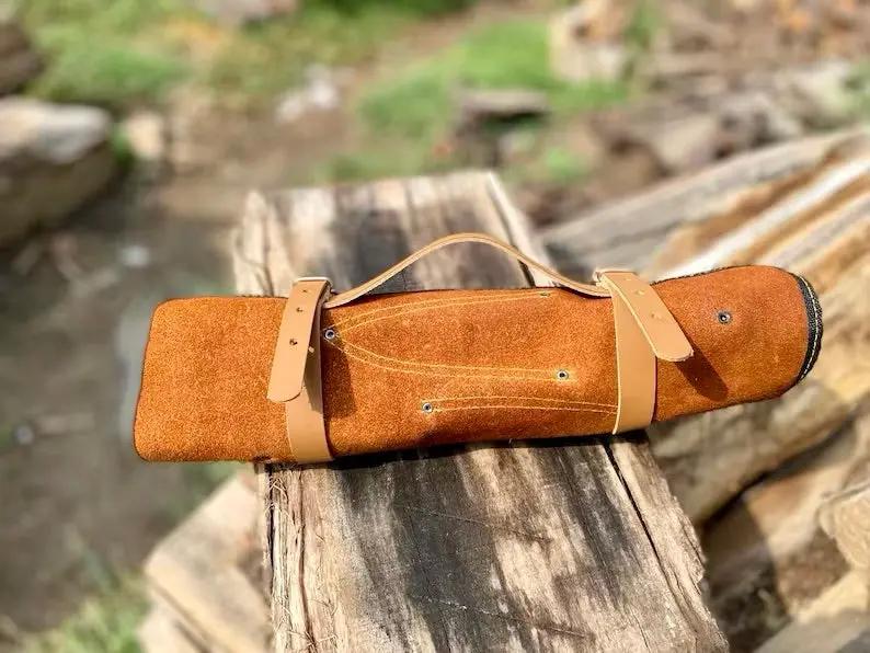 Sharp Kitchen Knife Set – 13" Damascus Steel Blade, Olivewood Handle & Leather Sheath from PriceLows™