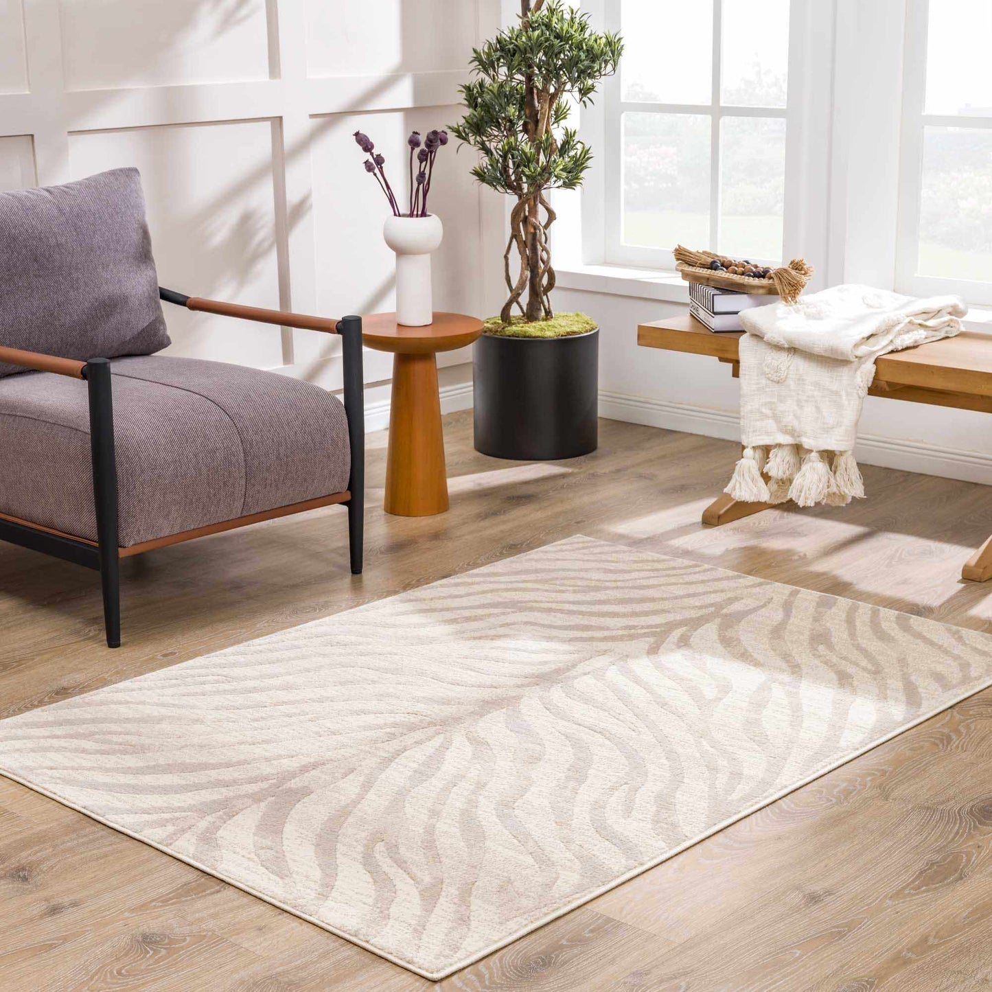 Beige Manteca Zebra Print Area Rug from PriceLows™