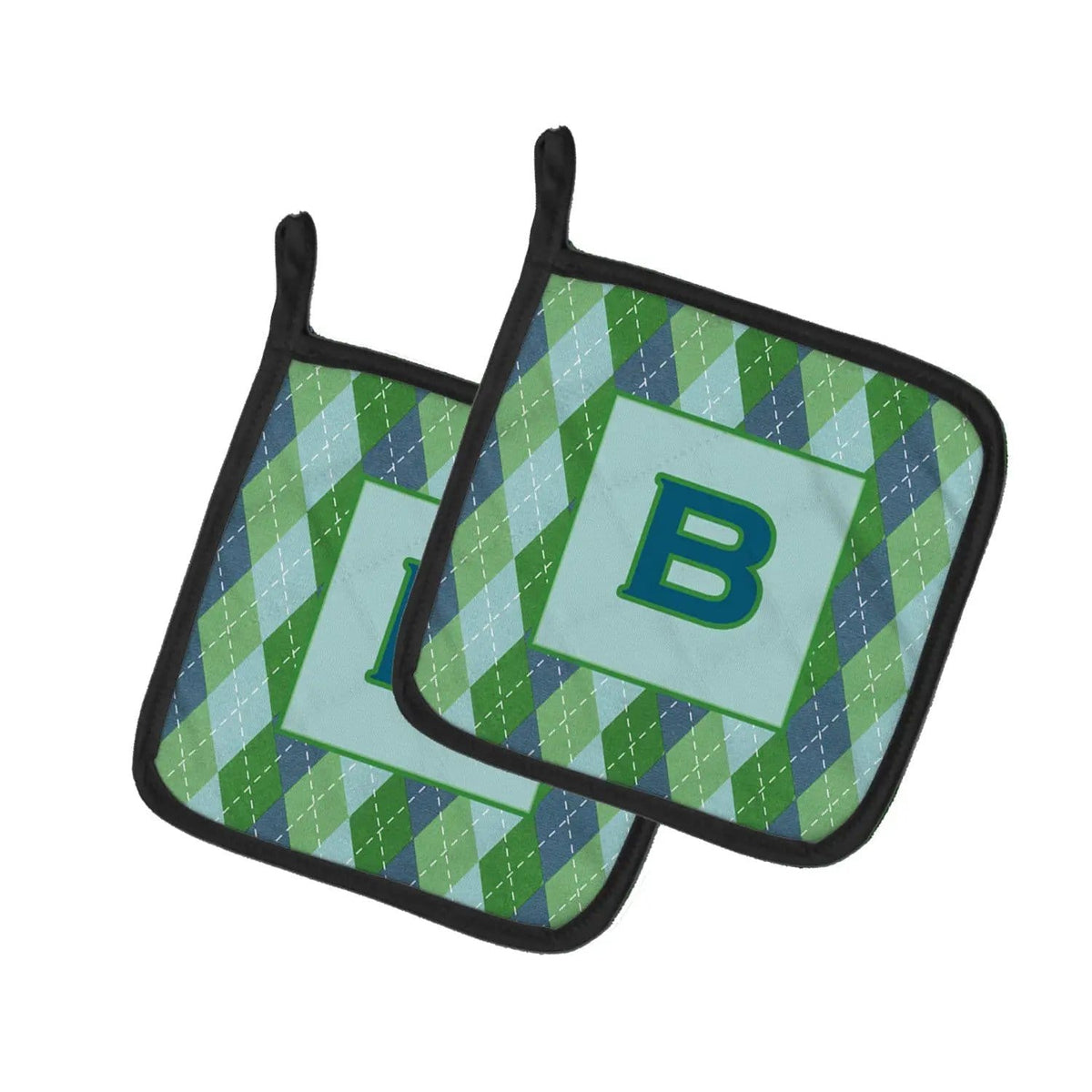 Pot Holder Set of 2 | Heat Resistant Quilted Hot Pads | 7.5 x 7.5 Inch | Letter B Initial Monogram - Blue Argoyle