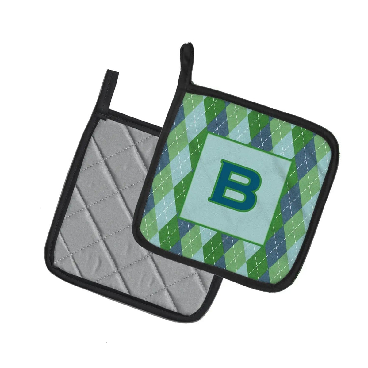 Pot Holder Set of 2 | Heat Resistant Quilted Hot Pads | 7.5 x 7.5 Inch | Letter B Initial Monogram - Blue Argoyle