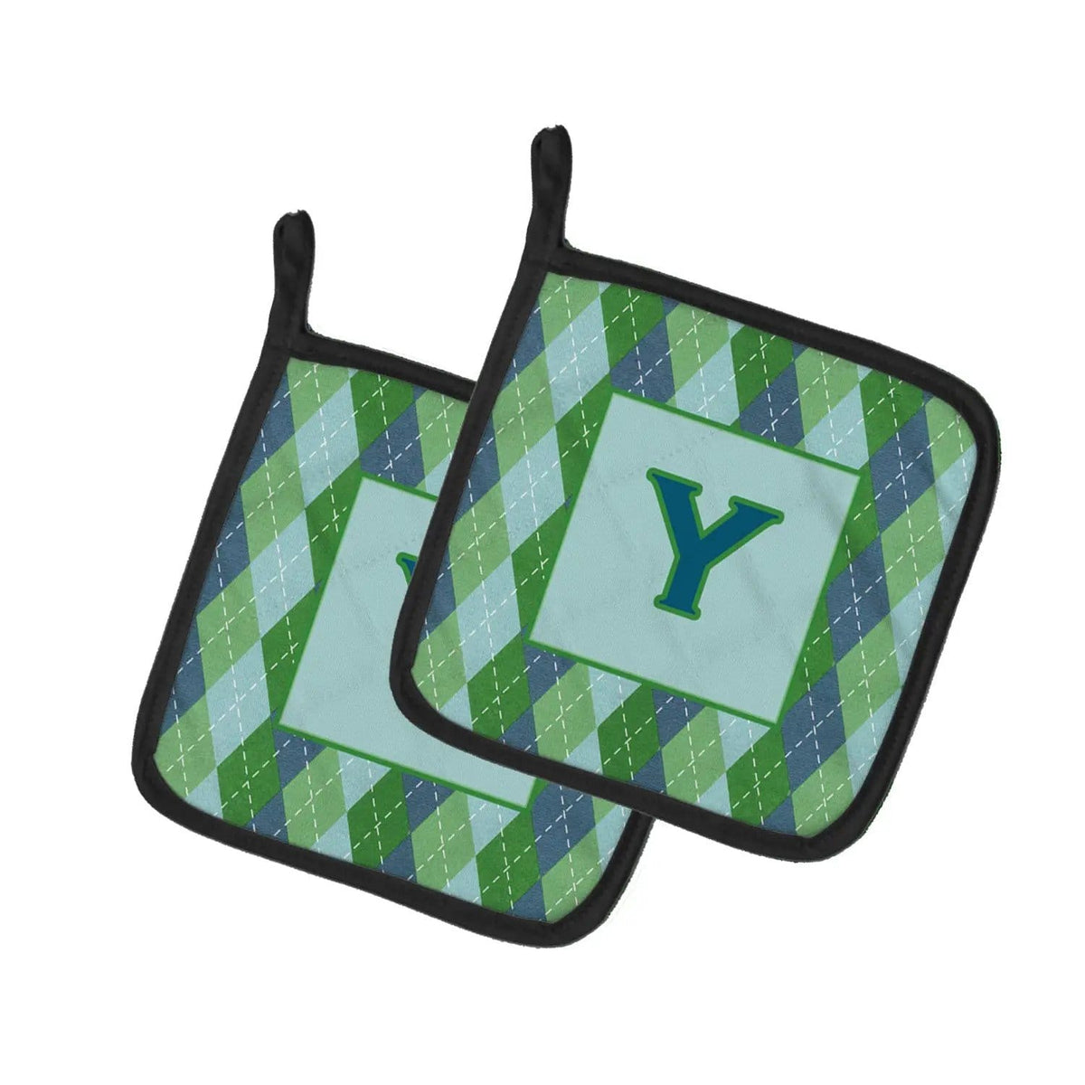 Pot Holder Set of 2 | Heat Resistant Quilted Hot Pads | 7.5 x 7.5 Inch | Letter Y Initial Monogram - Blue Argoyle