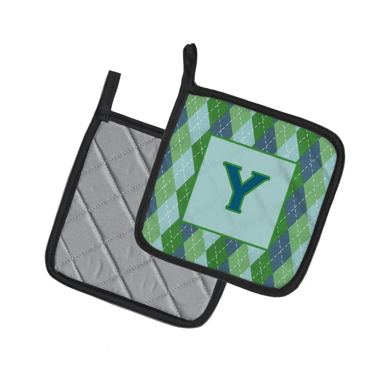 Pot Holder Set of 2 | Heat Resistant Quilted Hot Pads | 7.5 x 7.5 Inch | Letter Y Initial Monogram - Blue Argoyle