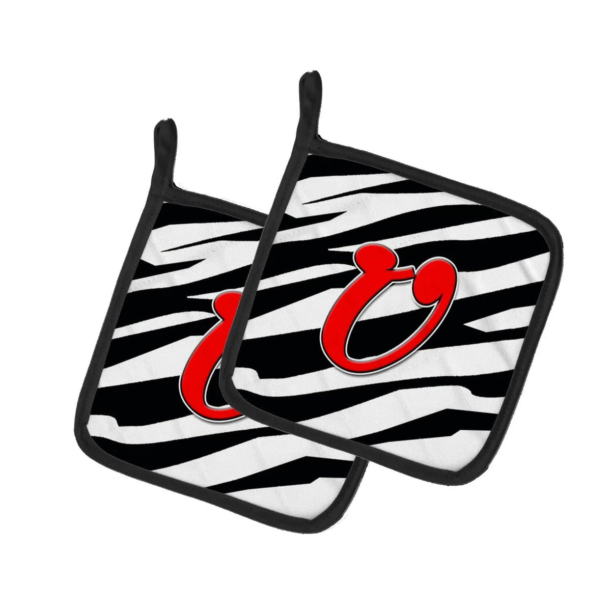 Pot Holder Set of 2 | Heat Resistant Quilted Hot Pads | 7.5 x 7.5 Inch | Letter U Initial Monogram - Zebra Red