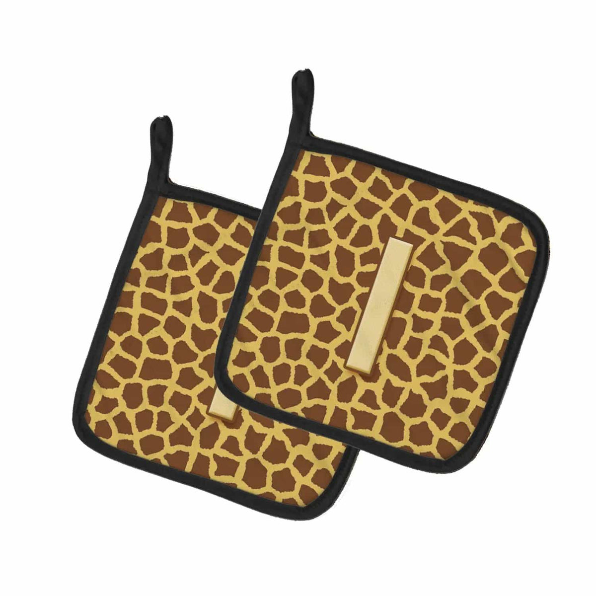 Pot Holder Set of 2 | Heat Resistant Quilted Hot Pads | 7.5 x 7.5 Inch | Letter I Initial Monogram - Giraffe
