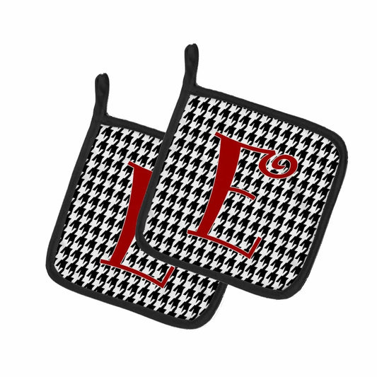 Pot Holder Set of 2 | Heat Resistant Quilted Hot Pads | 7.5 x 7.5 Inch | Letter E Initial Monogram - Houndstooth Black