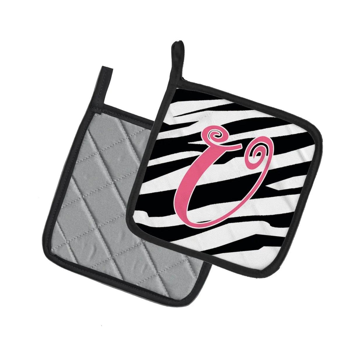 Pot Holder Set of 2 | Heat Resistant Quilted Hot Pads | 7.5 x 7.5 Inch | Letter U Initial Zebra Stripe and Pink