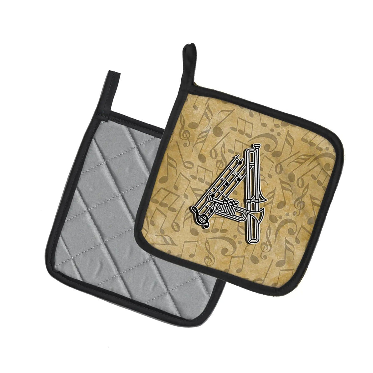 Pot Holder Set of 2 | Heat Resistant Quilted Hot Pads | 7.5 x 7.5 Inch | Letter A Musical Instrument Alphabet