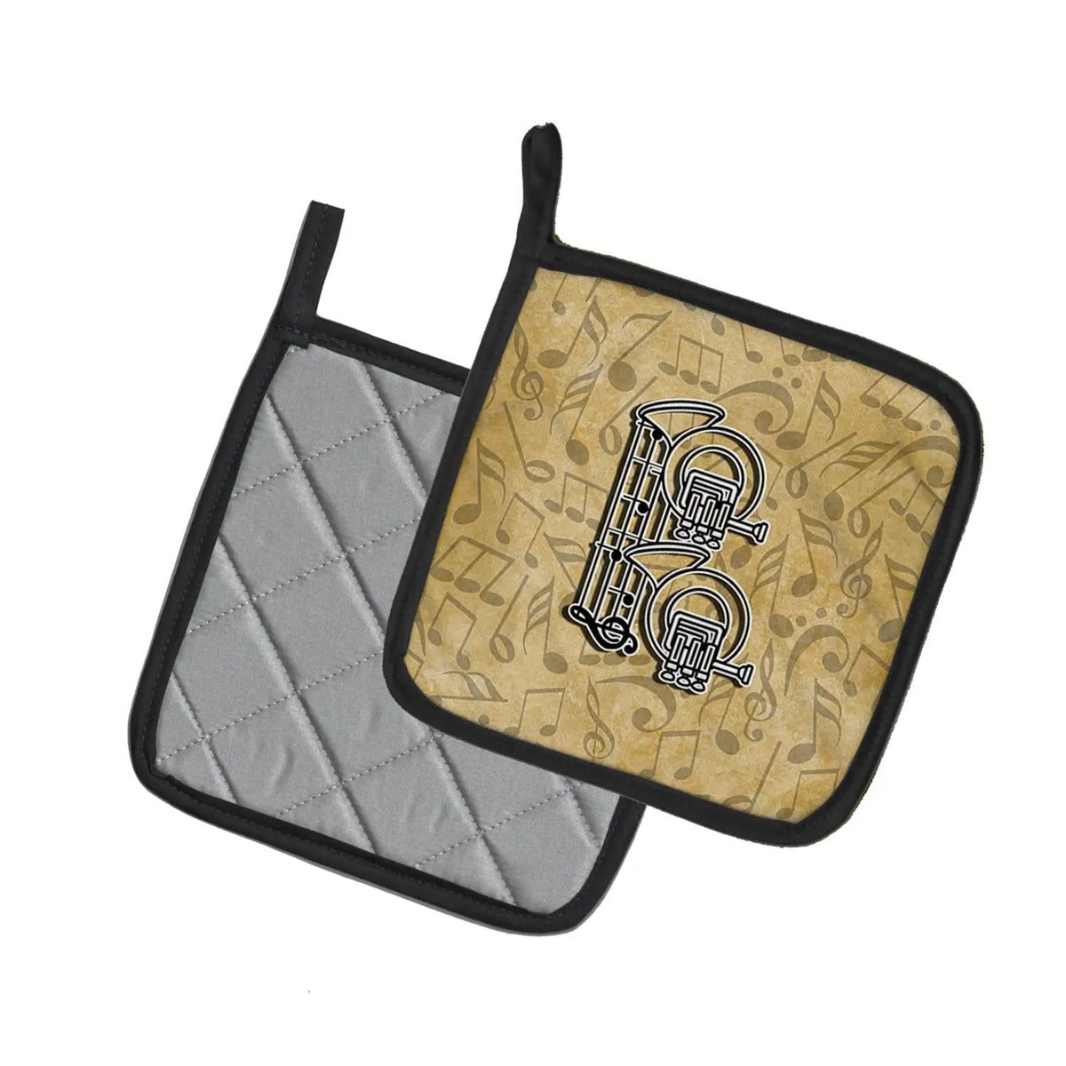 Pot Holder Set of 2 | Heat Resistant Quilted Hot Pads | 7.5 x 7.5 Inch | Letter B Musical Instrument Alphabet
