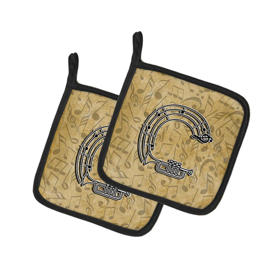 Pot Holder Set of 2 | Heat Resistant Quilted Hot Pads | 7.5 x 7.5 Inch | Letter C Musical Instrument Alphabet