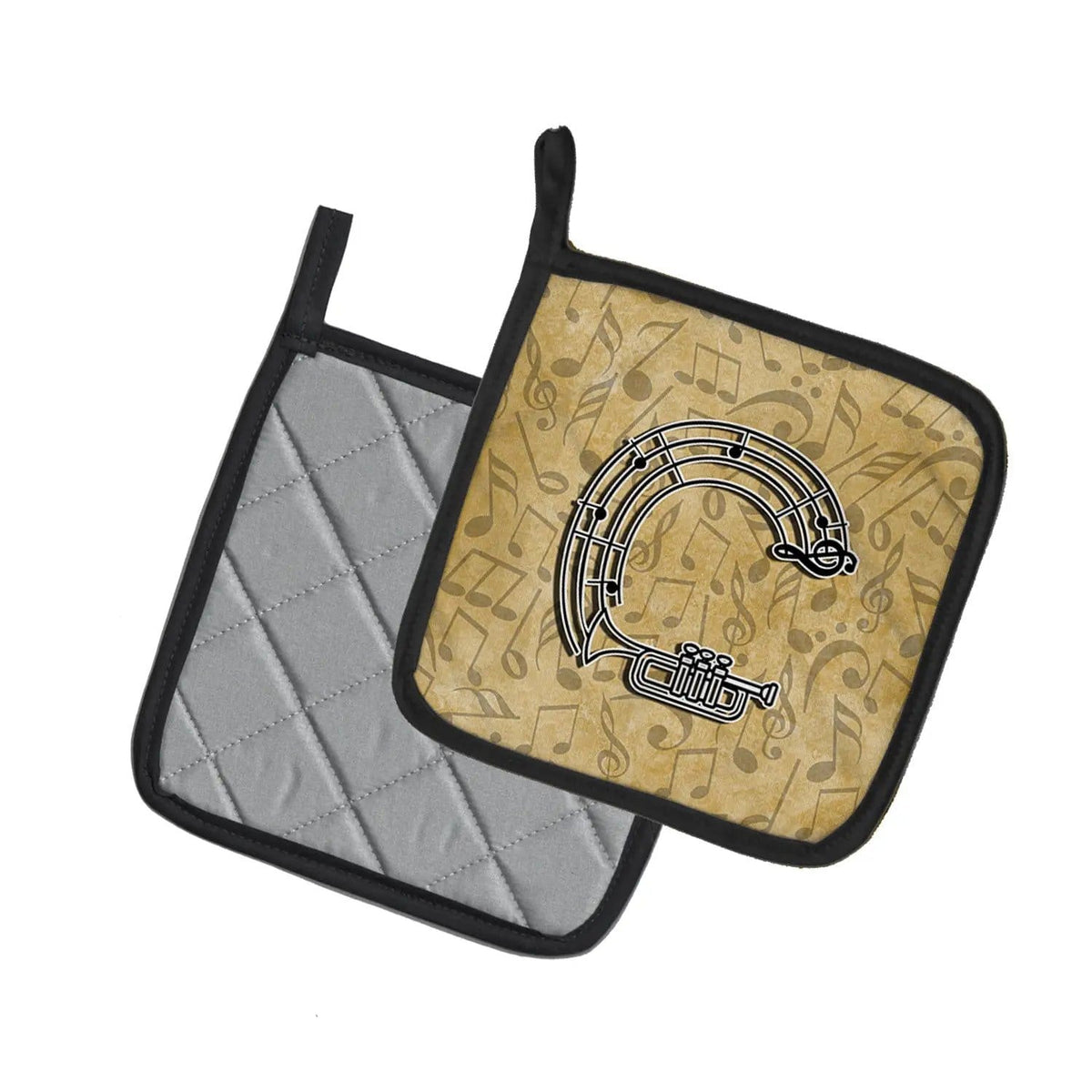 Pot Holder Set of 2 | Heat Resistant Quilted Hot Pads | 7.5 x 7.5 Inch | Letter C Musical Instrument Alphabet